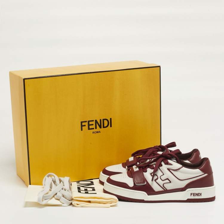 Pre Owned Fendi Match Size 36 White/Burgundy Leather Low Top Sneakers