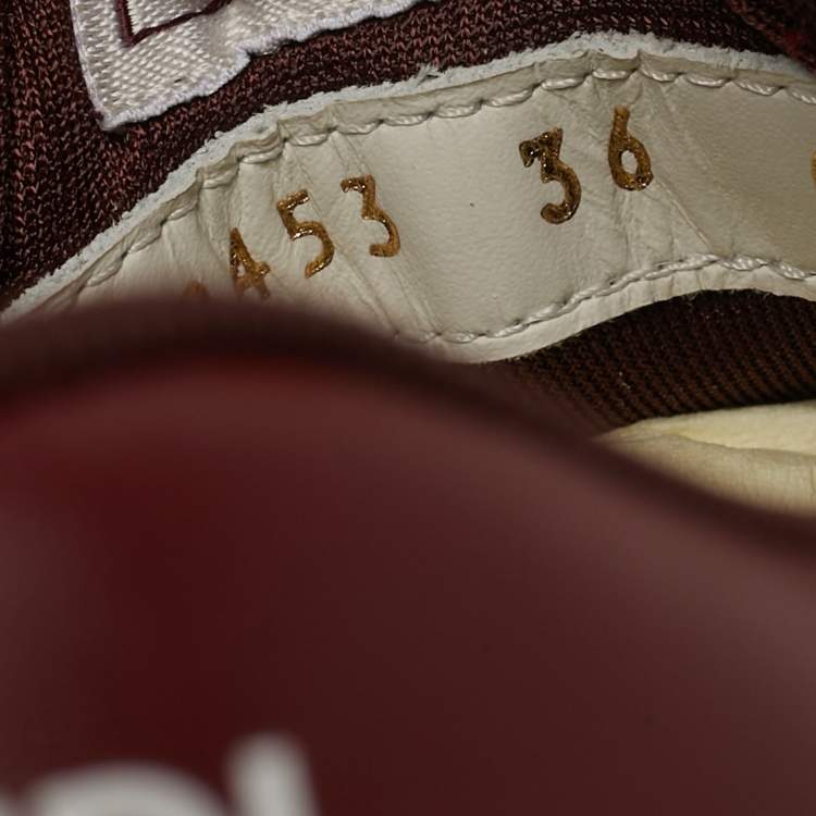 Pre Owned Fendi Match Size 36 White/Burgundy Leather Low Top Sneakers