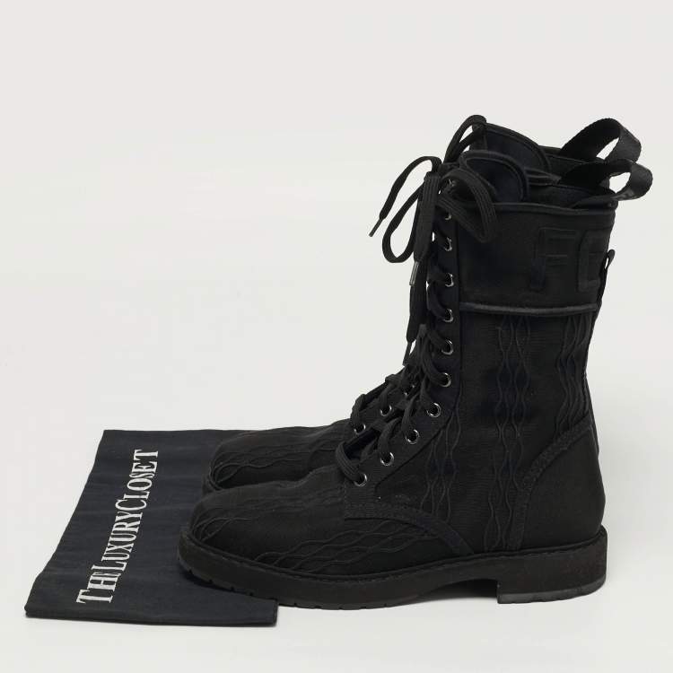 Pre Owned Fendi Biker Size 39 Black Fabric Ankle Length Boots