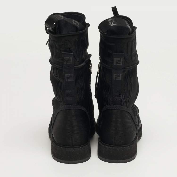 Pre Owned Fendi Biker Size 39 Black Fabric Ankle Length Boots