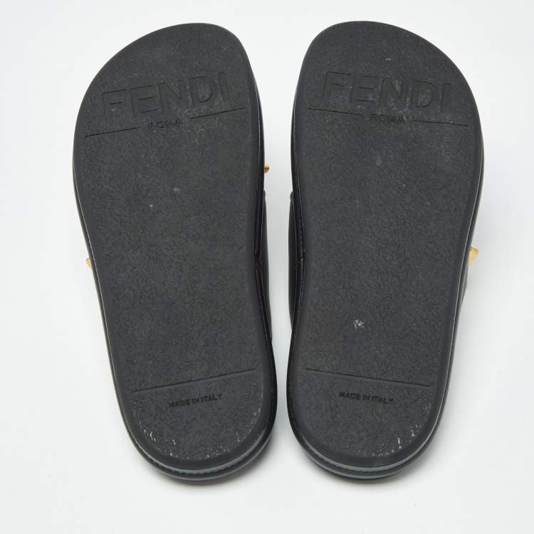 Pre Owned Fendi Fendigraphy Size 38 Black Leather Flat Slide