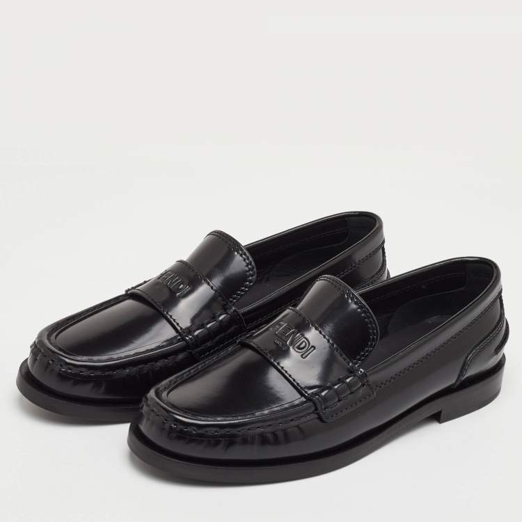 Pre Owned Fendi Size 36 Black Brushed Leather Slip On Loafers