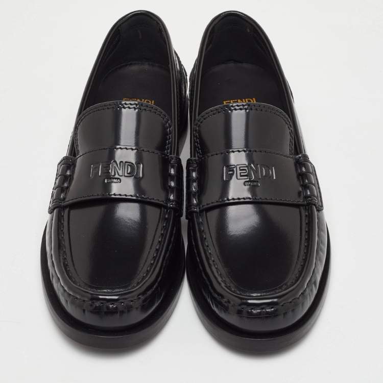 Pre Owned Fendi Size 36 Black Brushed Leather Slip On Loafers