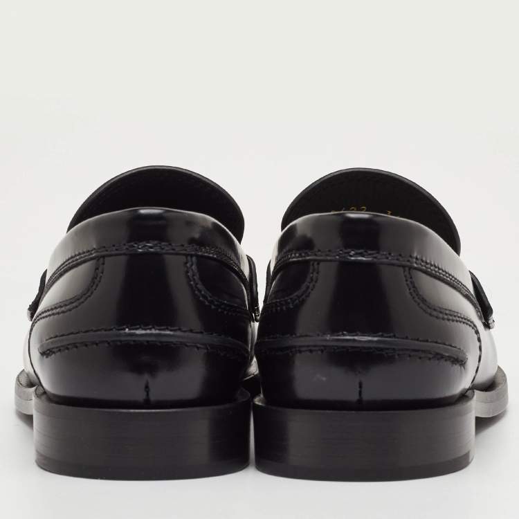 Pre Owned Fendi Size 36 Black Brushed Leather Slip On Loafers