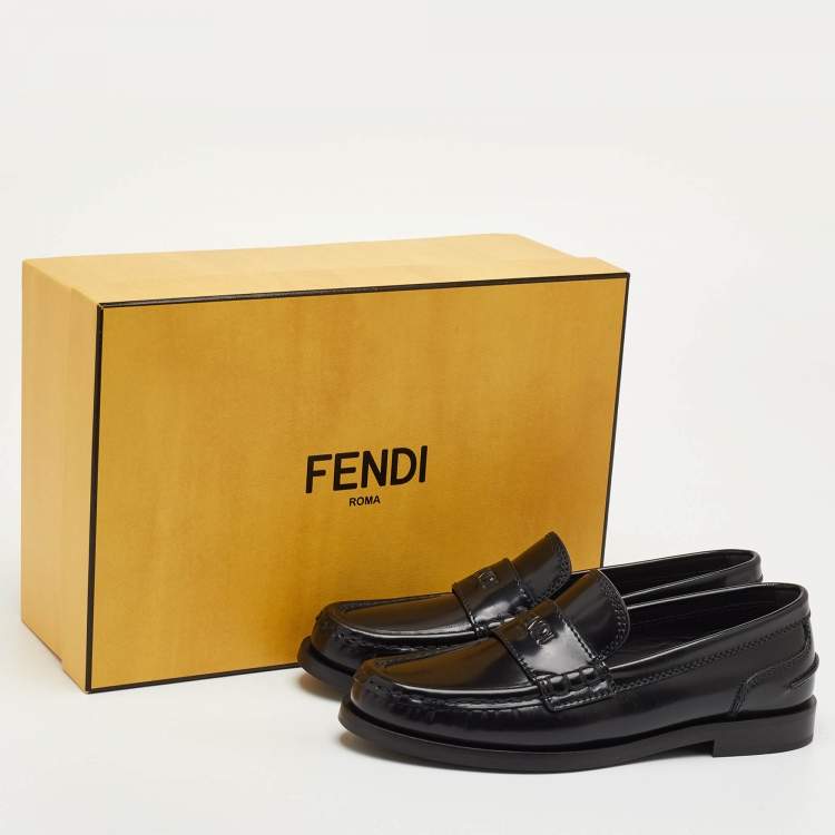 Pre Owned Fendi Size 36 Black Brushed Leather Slip On Loafers