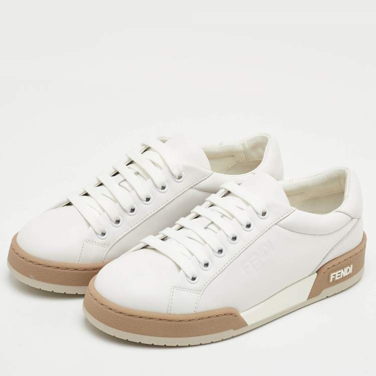 Pre Owned Fendi Size 36 White Leather Lace Up Low Top Sneakers