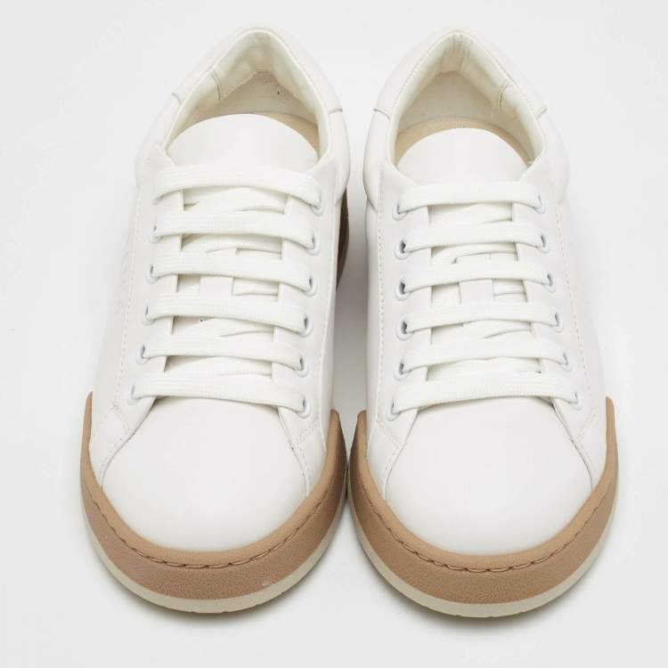 Pre Owned Fendi Size 36 White Leather Lace Up Low Top Sneakers
