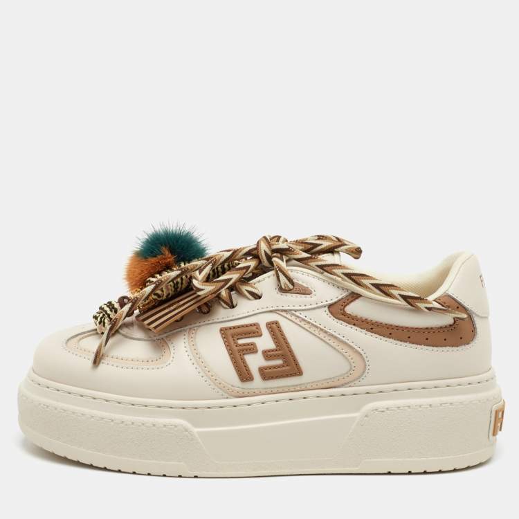 مملوكة مسبقًا Fendi Match Charm Size 37 Cream/Brown Leather Platform Low Top Sneakers
