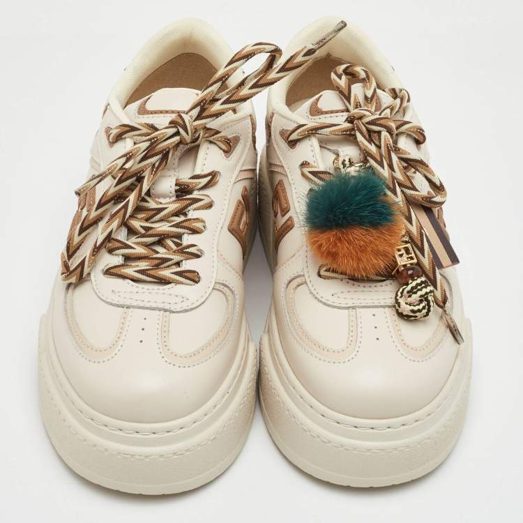 مملوكة مسبقًا Fendi Match Charm Size 37 Cream/Brown Leather Platform Low Top Sneakers