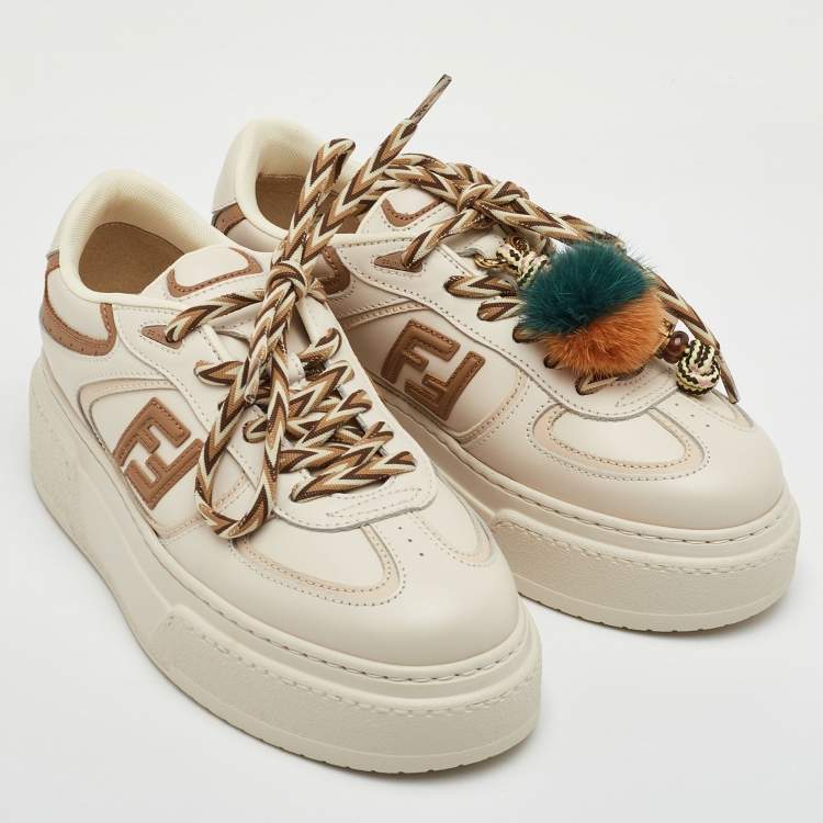 مملوكة مسبقًا Fendi Match Charm Size 37 Cream/Brown Leather Platform Low Top Sneakers