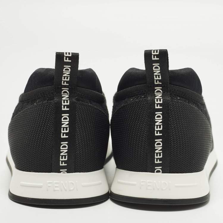 Pre Owned Fendi Size 37 Black FF Vertigo Mesh and Grosgrain Slip On Sneakers