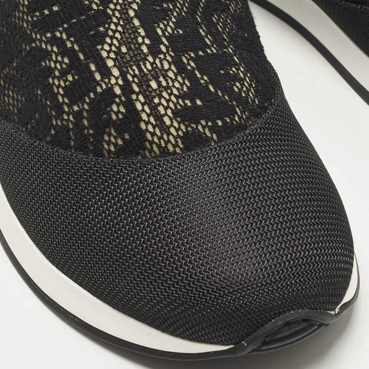 Pre Owned Fendi Size 37 Black FF Vertigo Mesh and Grosgrain Slip On Sneakers