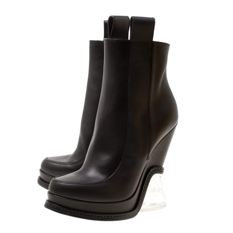 black leather wedge ankle boots