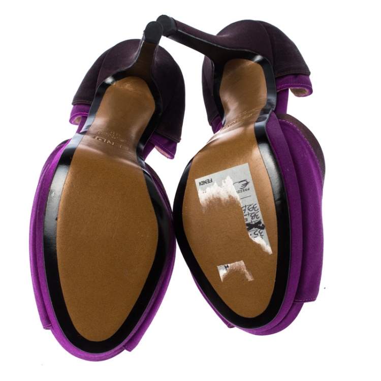 Pre Owned Fendi Two Satin Anemone D'orsay Peep Toe Platform Pumps Size 35