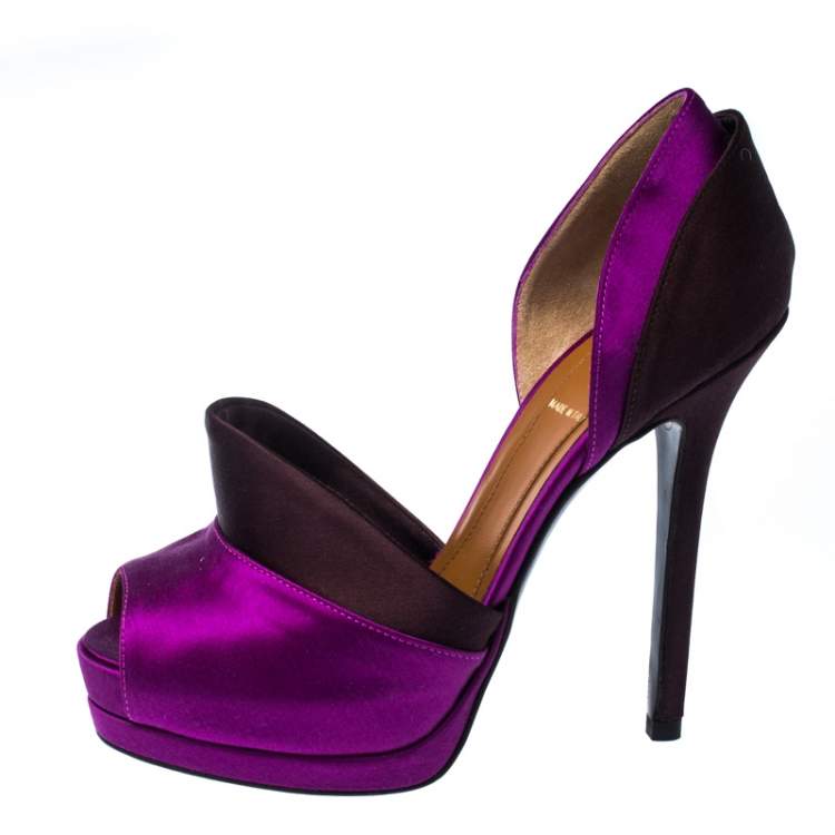 Pre Owned Fendi Two Satin Anemone D'orsay Peep Toe Platform Pumps Size 35