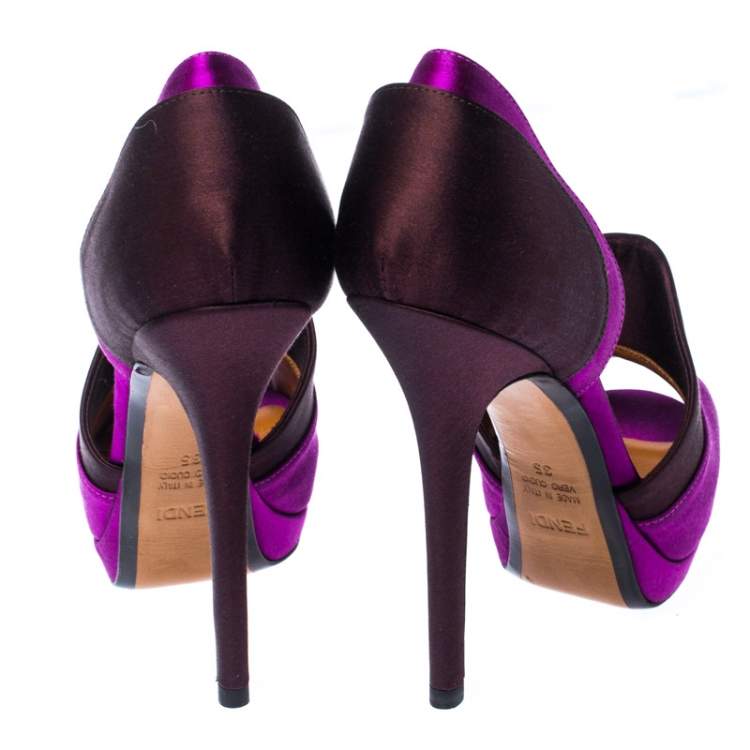 Pre Owned Fendi Two Satin Anemone D'orsay Peep Toe Platform Pumps Size 35
