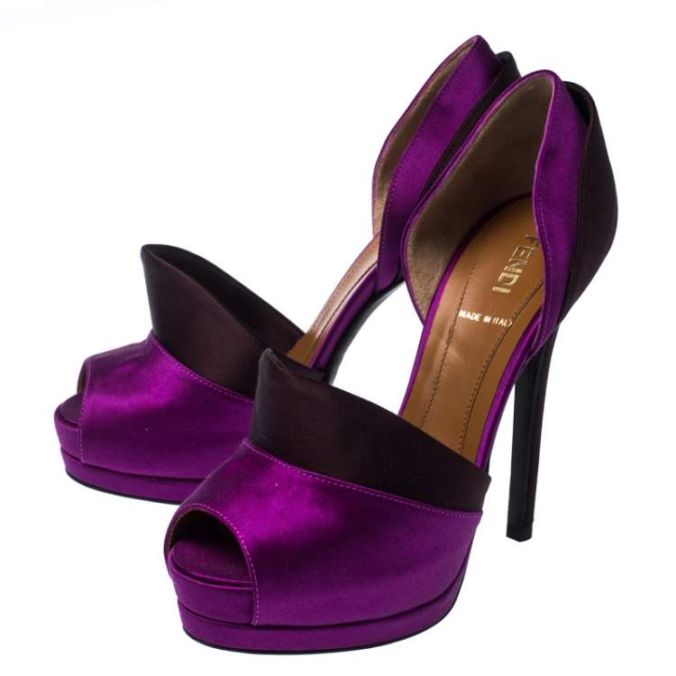 Pre Owned Fendi Two Satin Anemone D'orsay Peep Toe Platform Pumps Size 35