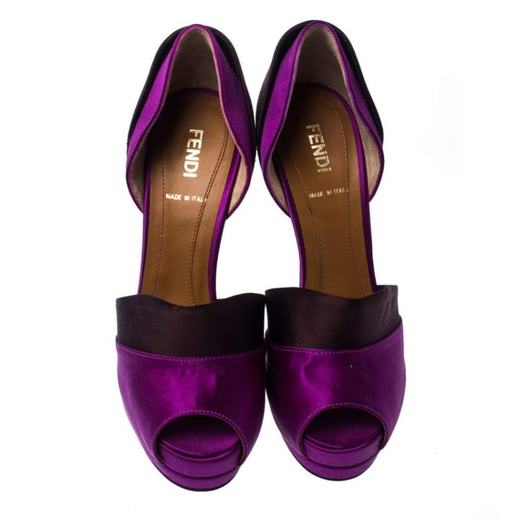 Pre Owned Fendi Two Satin Anemone D'orsay Peep Toe Platform Pumps Size 35