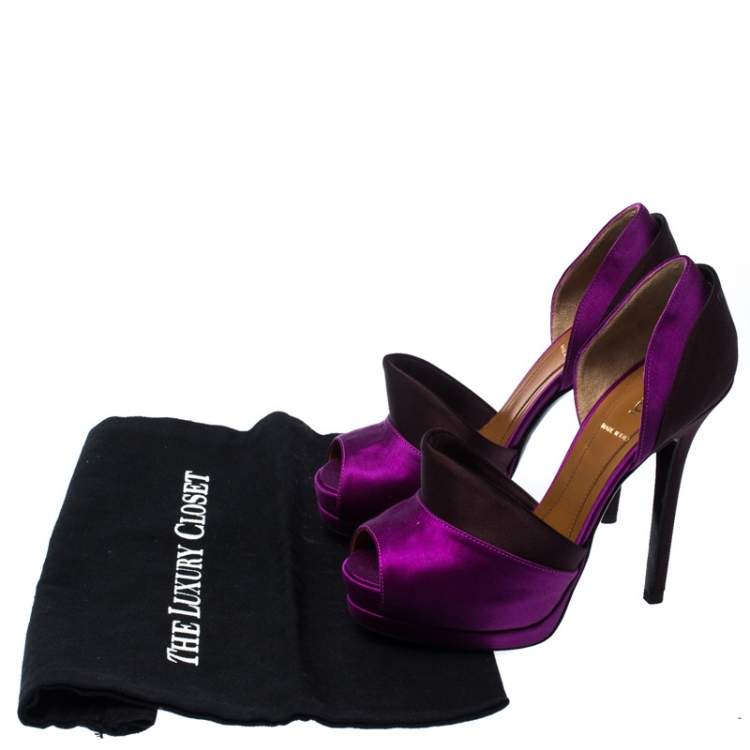 Pre Owned Fendi Two Satin Anemone D'orsay Peep Toe Platform Pumps Size 35