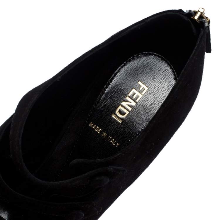 Pre Owned Fendi Black Suede Leather Victorian Peep Toe Platform Pumps Size 38