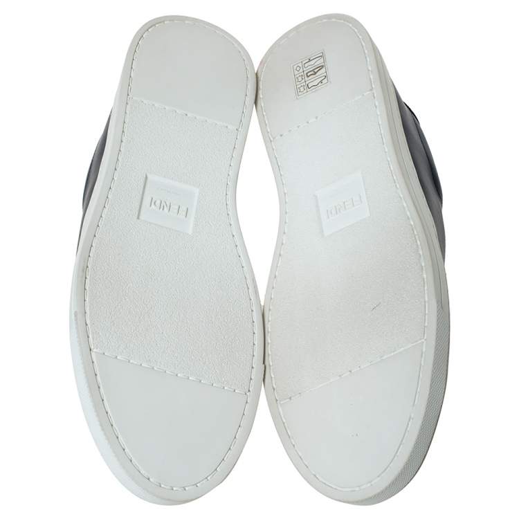 مملوكة مسبقًا Fendi Blue Leather And Logo Knit Rockoclick Slip On Sneakers Size 39