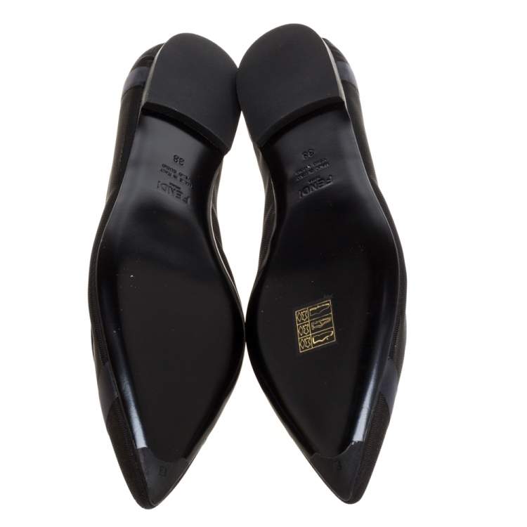Pre Owned Fendi Black/Navy Blue Mesh Pointed Toe Ballet Flats Size 38