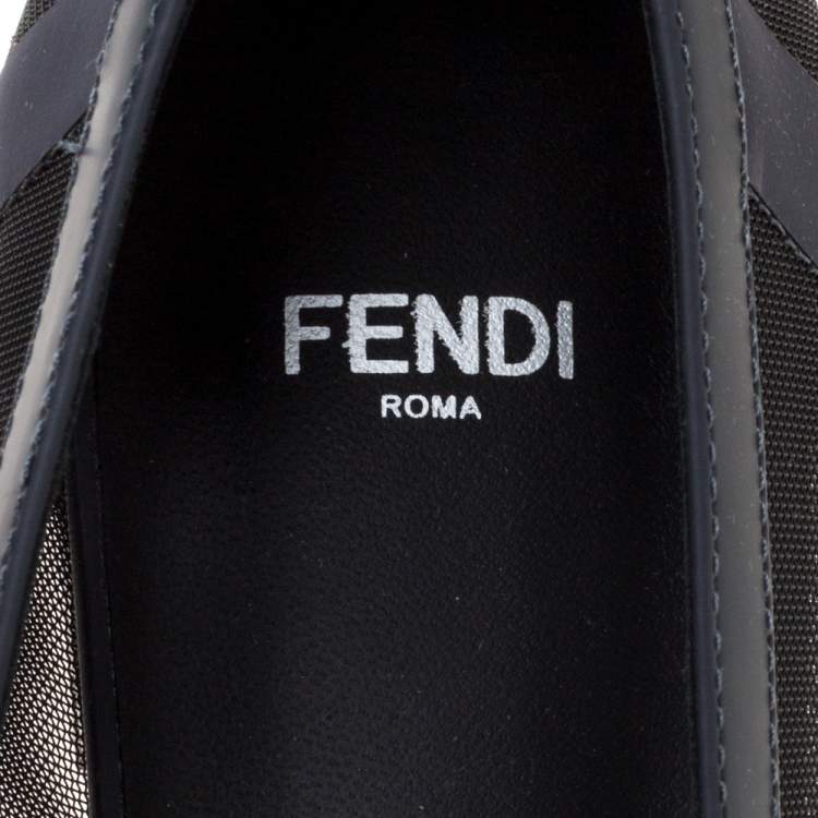 Pre Owned Fendi Black/Navy Blue Mesh Pointed Toe Ballet Flats Size 38
