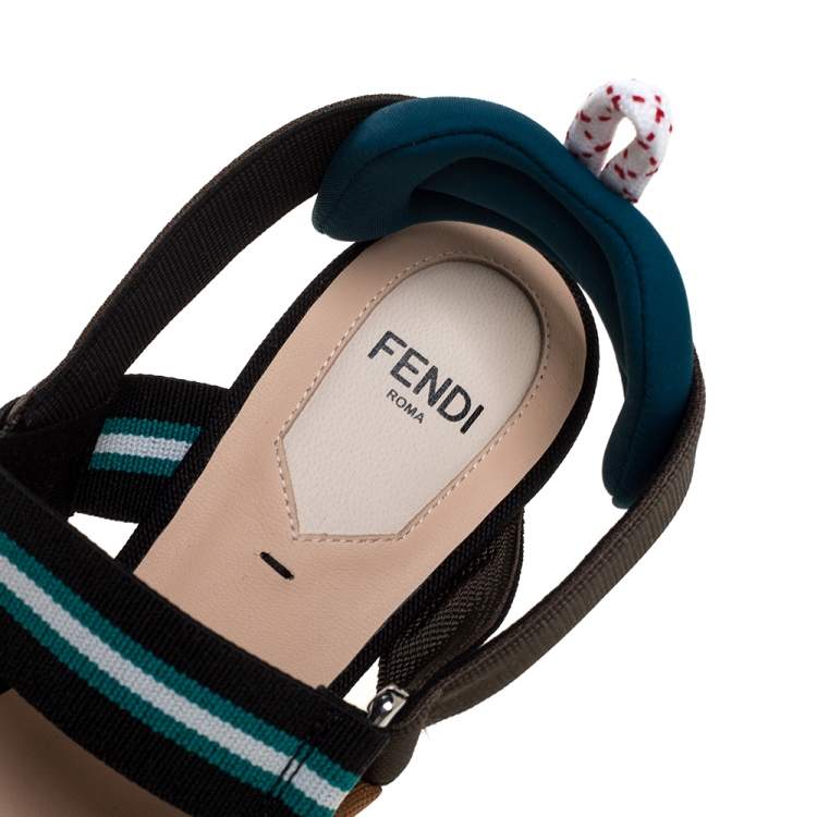 Pre Owned Fendi Multicolor Mesh And Fabric Colibri Slingback Pointed Toe Sandals Size 37