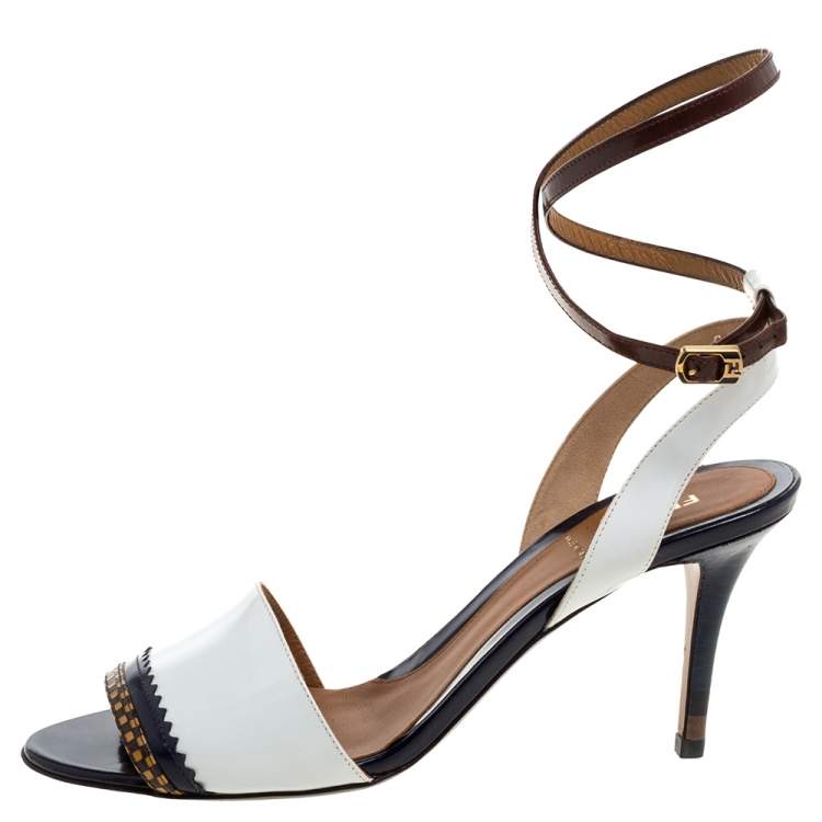 Pre Owned Fendi White Leather Ankle Wrap Sandals Size 39