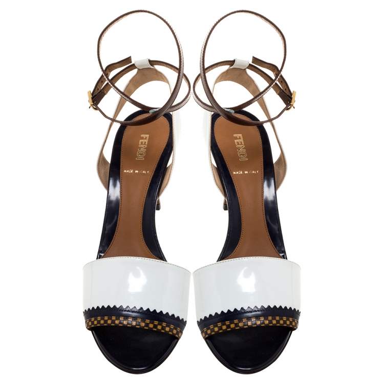 Pre Owned Fendi White Leather Ankle Wrap Sandals Size 39