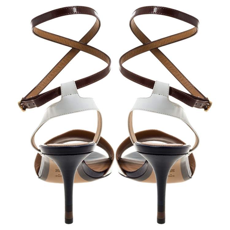 Pre Owned Fendi White Leather Ankle Wrap Sandals Size 39