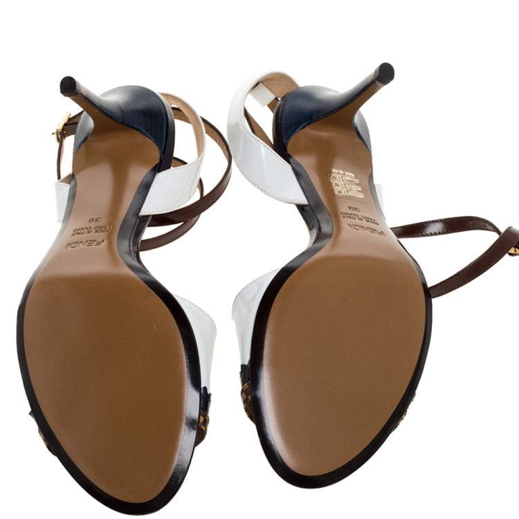 Pre Owned Fendi White Leather Ankle Wrap Sandals Size 39