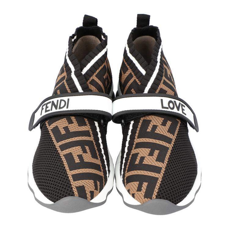Pre Owned Fendi Brown Tobacco Rockoko knit Sneakers Size 37