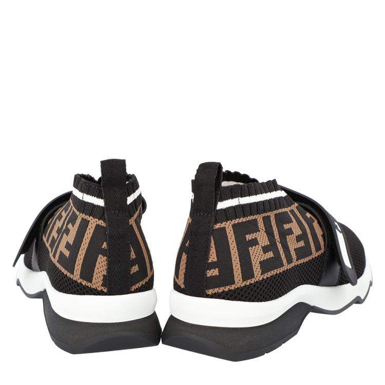 Pre Owned Fendi Brown Tobacco Rockoko Knit Sneakers Size 38