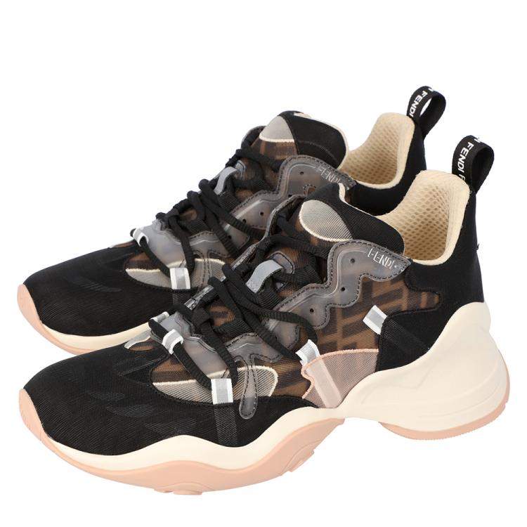 Pre Owned Fendi Brown Knit Low Top Sneakers (Left Shoe Size 37 / Right Shoe Size 36.5)