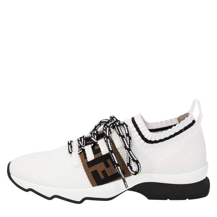 Pre Owned Fendi White Low Knit Sneakers Size 39