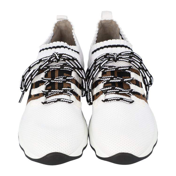 Pre Owned Fendi White Low Knit Sneakers Size 39