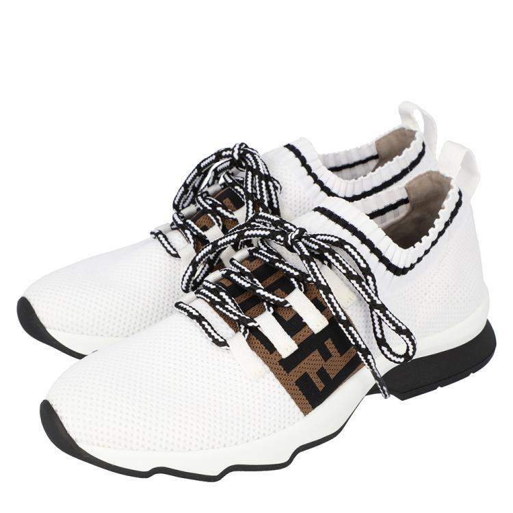 Pre Owned Fendi White Low Knit Sneakers Size 39