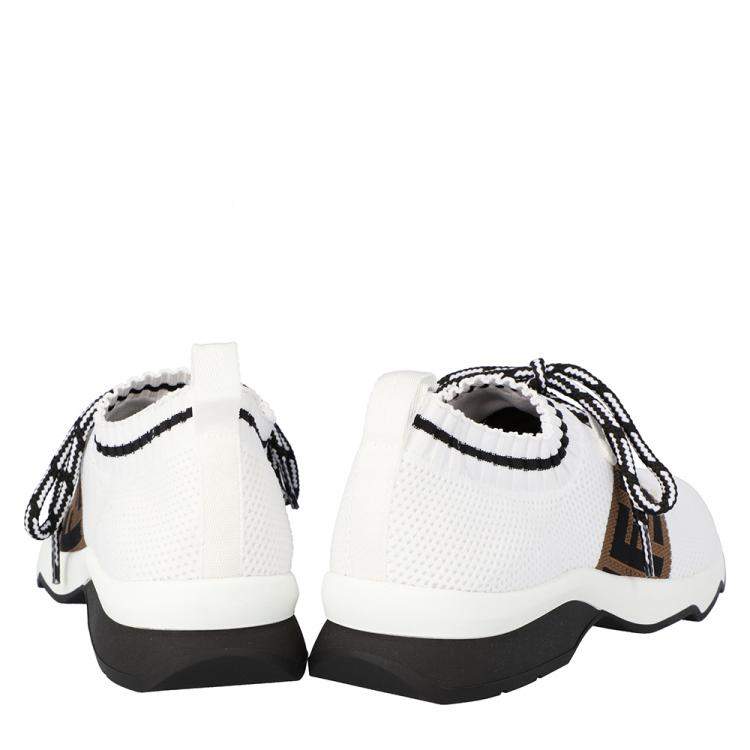 Pre Owned Fendi White Low Knit Sneakers Size 39