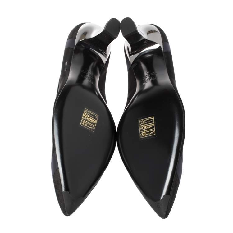 مملوكة مسبقًا Fendi Black Mesh And Blue Leather Trim Colibri Pointed Toe Pumps Size 40