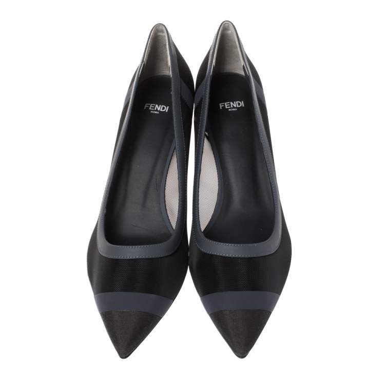 مملوكة مسبقًا Fendi Black Mesh And Blue Leather Trim Colibri Pointed Toe Pumps Size 40