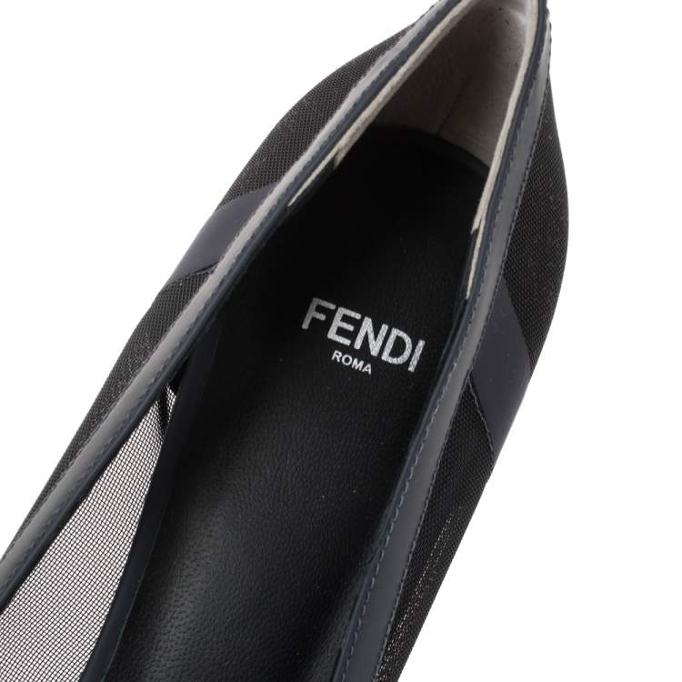 مملوكة مسبقًا Fendi Black Mesh And Blue Leather Trim Colibri Pointed Toe Pumps Size 40