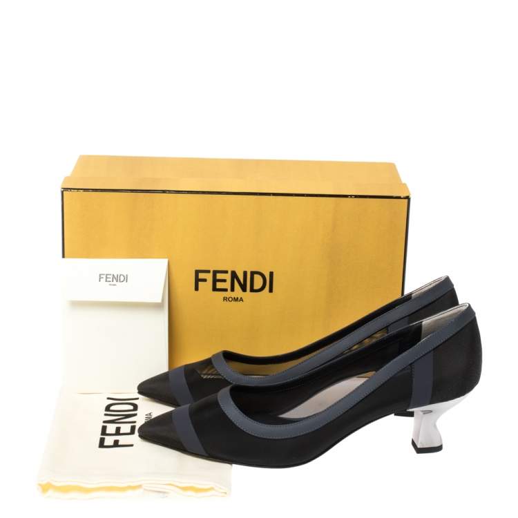 مملوكة مسبقًا Fendi Black Mesh And Blue Leather Trim Colibri Pointed Toe Pumps Size 40