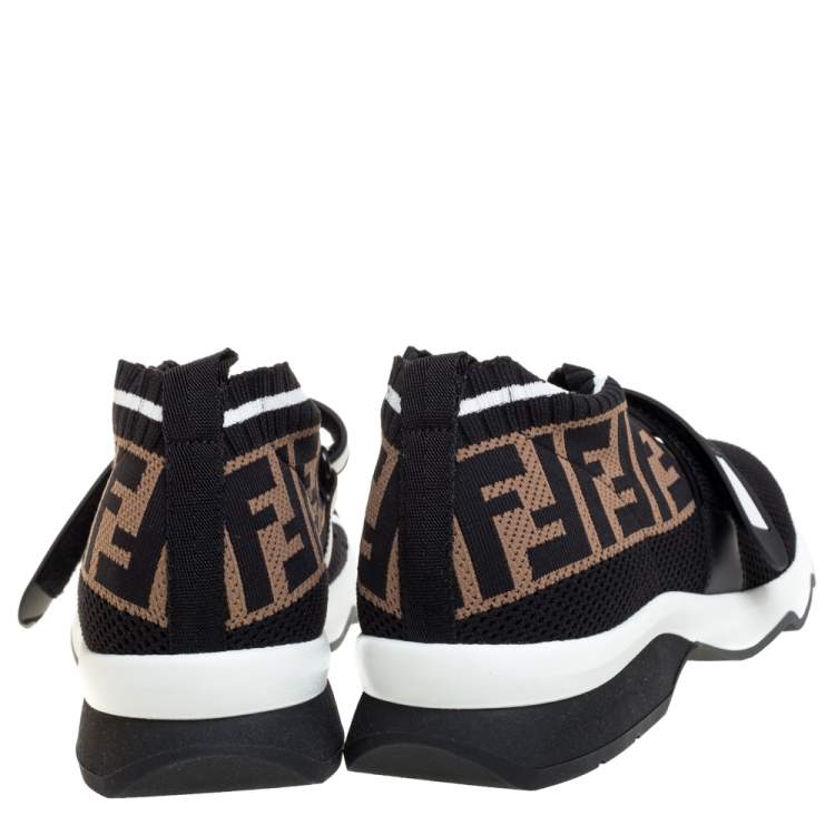 Pre Owned Fendi Brown Tobacco Rockoko Knit Sneakers Size 38