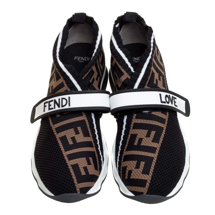 Pre Owned Fendi Brown Tobacco Rockoko Knit Sneakers Size 38