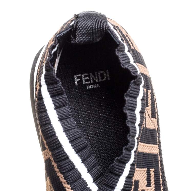 Pre Owned Fendi Brown Tobacco Rockoko Knit Sneakers Size 38