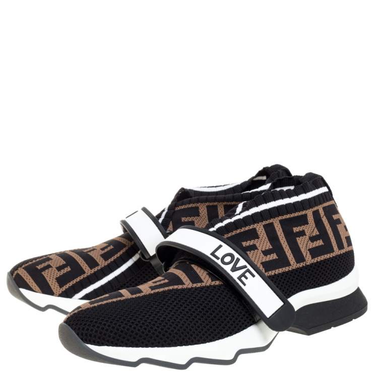 Pre Owned Fendi Brown Tobacco Rockoko Knit Sneakers Size 38