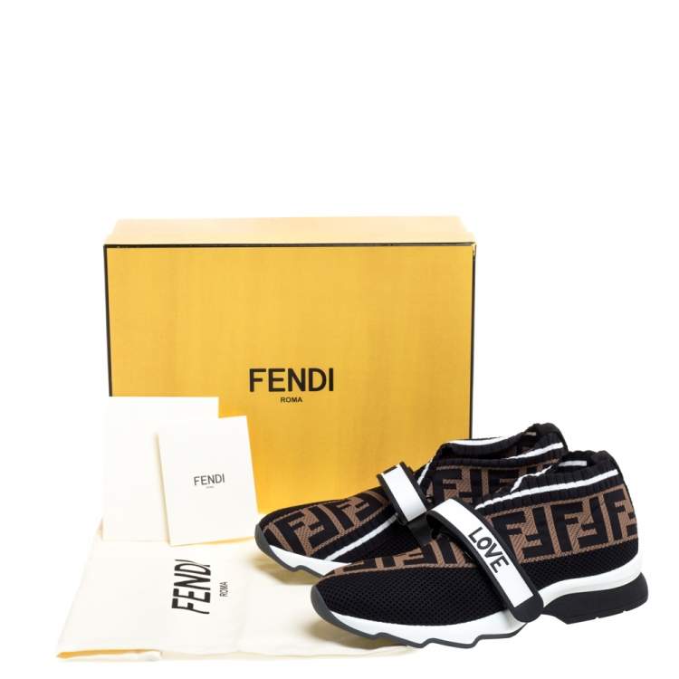 Pre Owned Fendi Brown Tobacco Rockoko Knit Sneakers Size 38