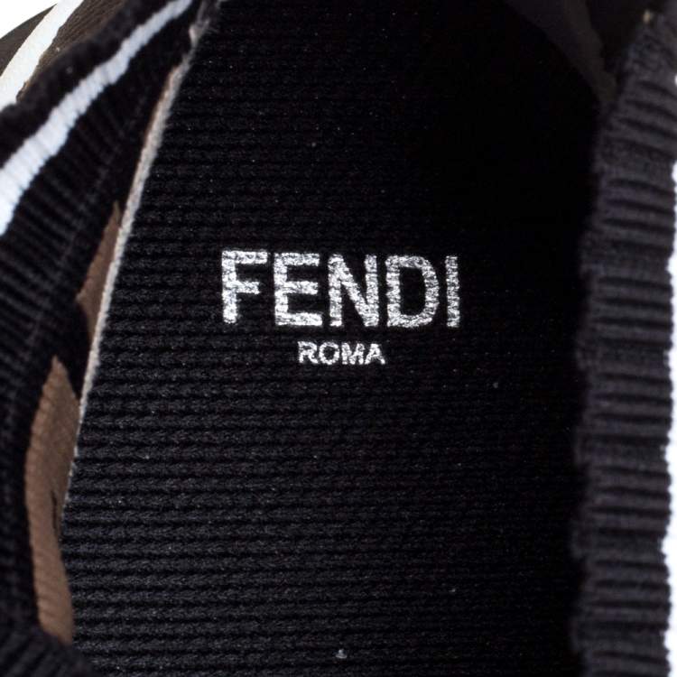 Pre Owned Fendi Black/Brown Knit Fabric Rockoko FF Motif Inlay Sneakers Size 36