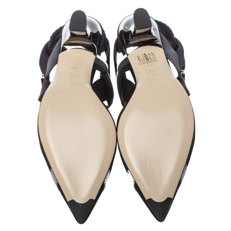مملوكة مسبقًا Fendi Multicolor Mesh And Fabric Colibri Slingback Pointed Toe Sandals Size 37.5